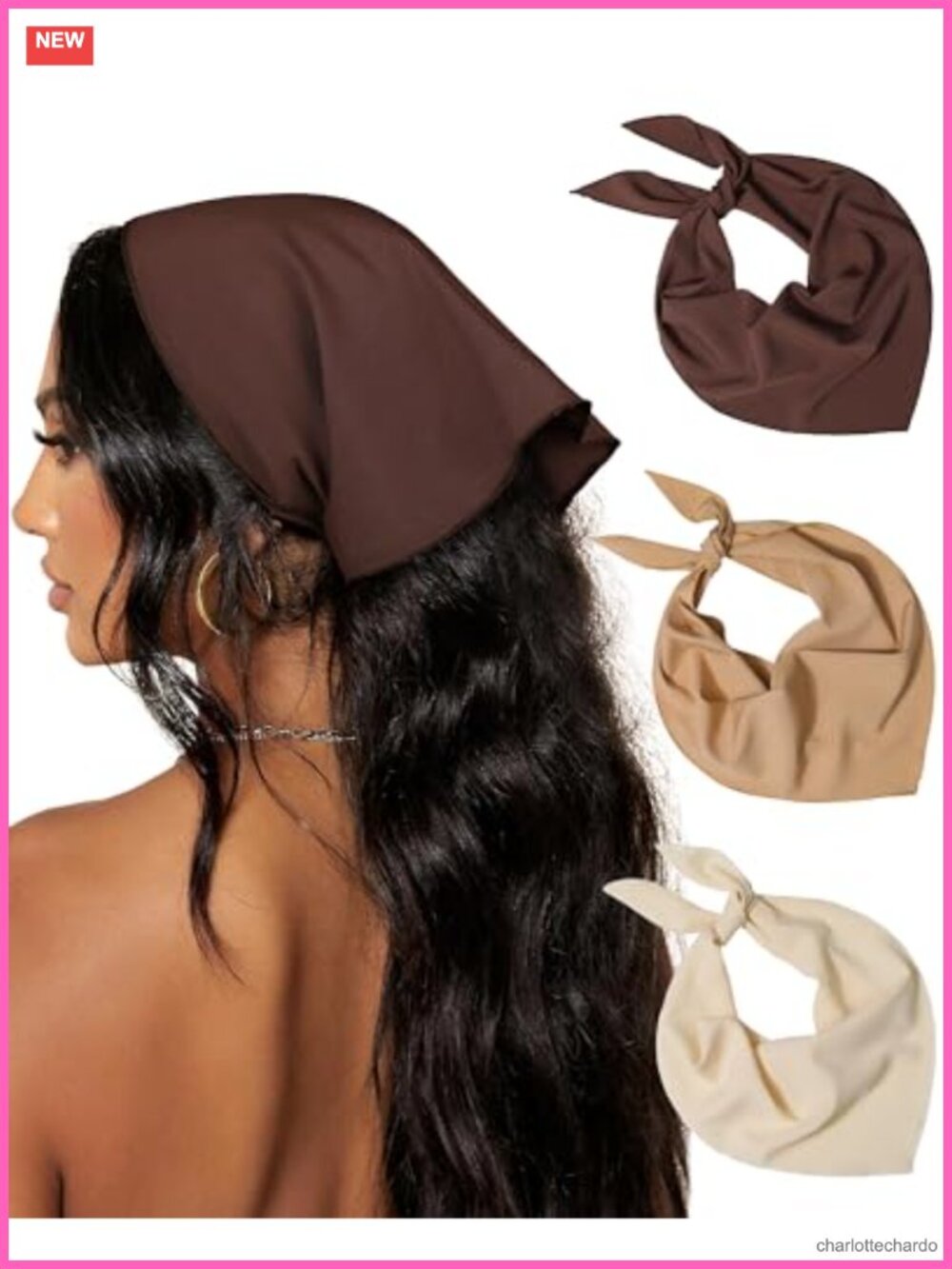 Tie Back Triangle Head Scarf Headband Polyester 3 Pack Women